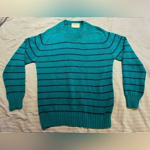 Vintage Lord Jeff Fine Cotton Teal Stripped Pullover Sweater Size L Knit Jumper